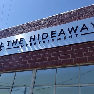 The Hideaway los angeles brushed aluminum installation half inch medex acrylic 3 dimensional lettering.jpg